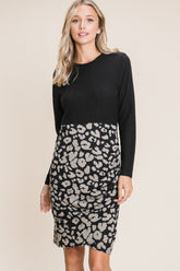 Leopard Color Block Knit Dress BomBom Black S